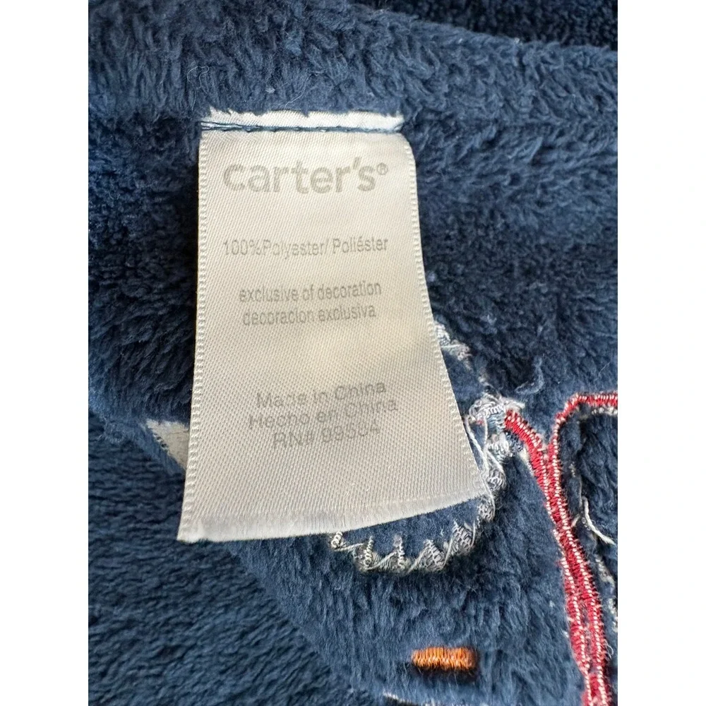 Carters Baby Blanket Navy Sherpa Fleece Fire Truck Puppy Dog Embroidered Rare
